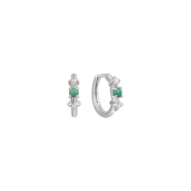 Silver Malachite Star Huggie Hoop Earrings E039 - 02H - MAnia HaieE039 - 02H - M