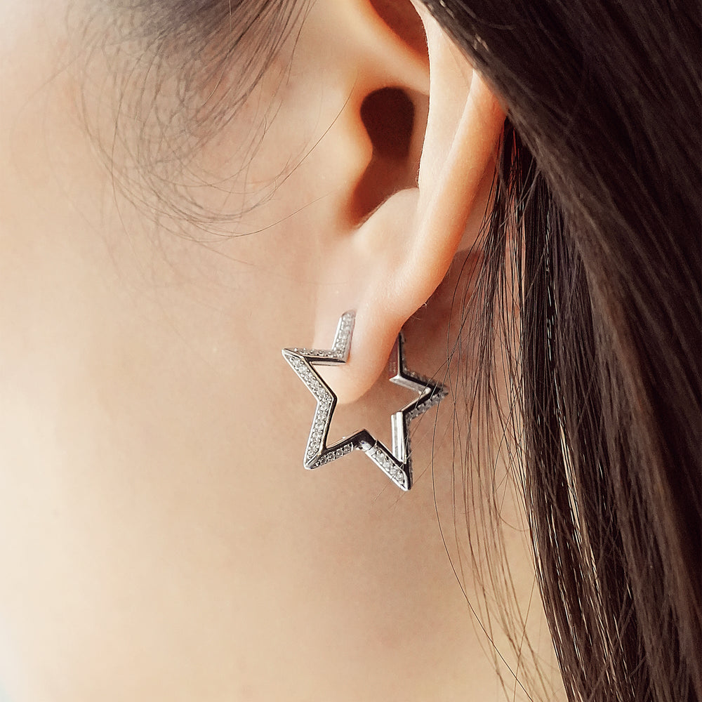 Silver Medium Star Pavé Hoop Earrings E064 - 05HAnia HaieE064 - 05H