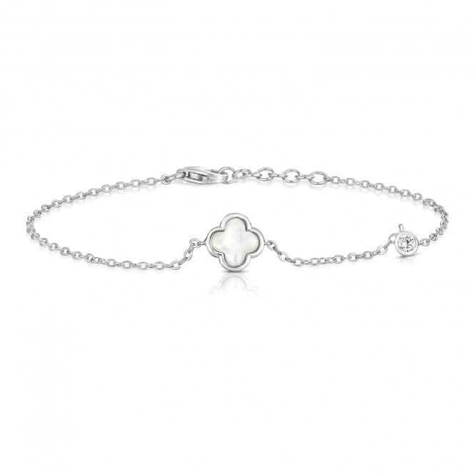 Silver Mother of Pearl Clover Round Cubic Zirconia Bracelet SBG0040Silver &amp; CoSBG0040