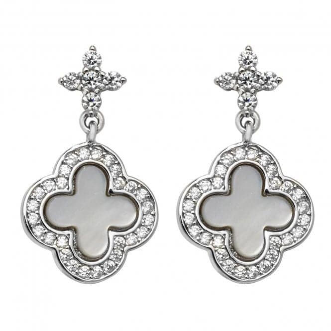 Silver Mother of Pearl Cubic Zirconia Clover Drop Earrings SEG0085Silver & CoSEG0085