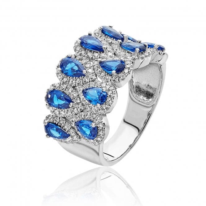 Silver Multi Halo Pear Shape Blue White Cubic Zirconia Ring SRG0075SASilver & CoSRG0075SA/J