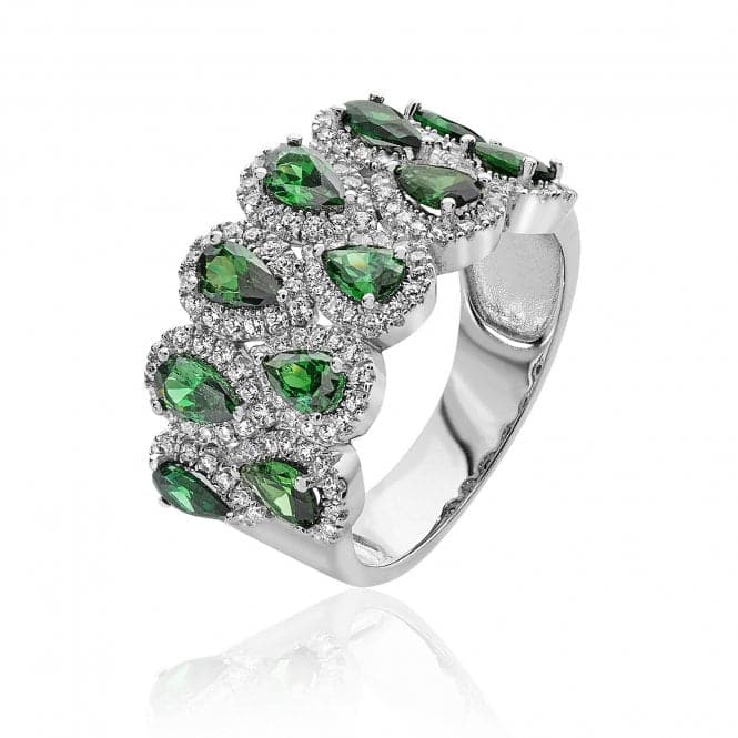 Silver Multi Halo Pear Shape Green White Cubic Zirconia Ring SRG0075EMSilver & CoSRG0075EM/J