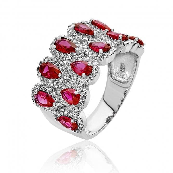 Silver Multi Halo Pear Shape Red White Cubic Zirconia Ring SRG0075RUSilver & CoSRG0075RU/J