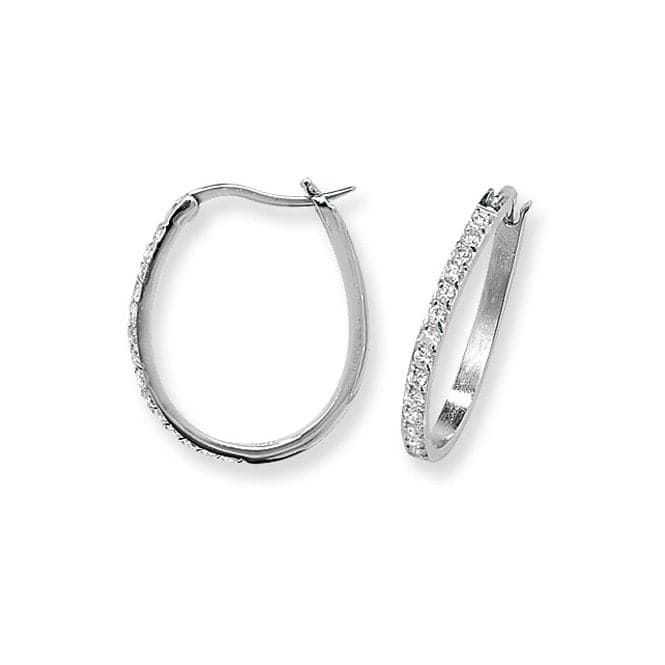 Silver Oval Zirconia Hoop Earrings G5595Acotis Silver JewelleryTH - G5595