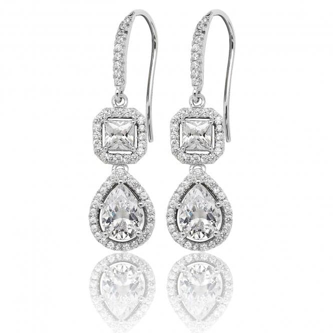 Silver Pear Square Shape Halo Cubic Zirconia Drop Earrings SEG0038CZSilver & CoSEG0038CZ