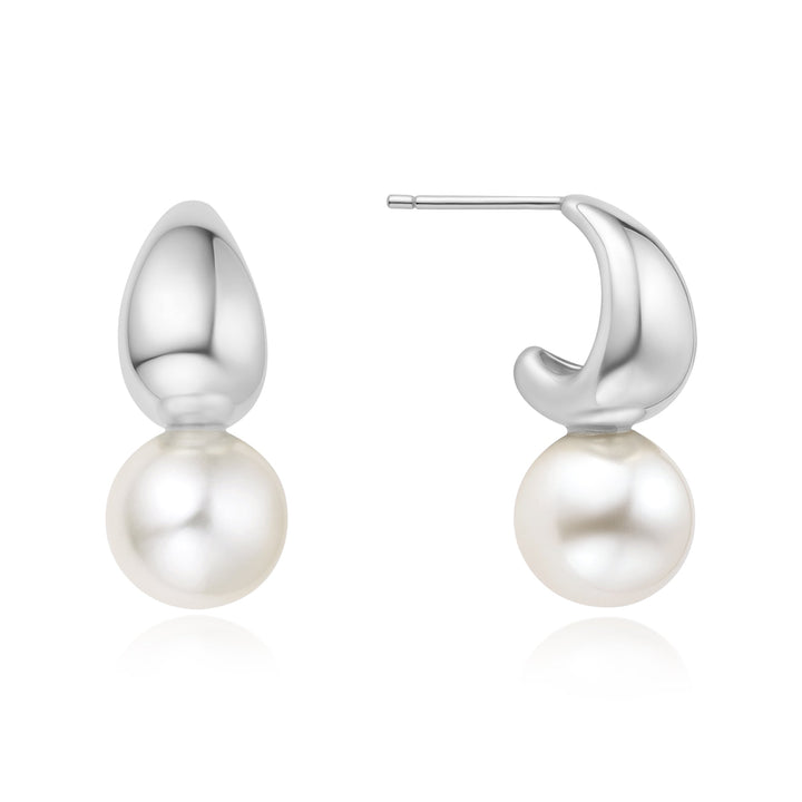 Silver Pearl Dome Hoop Earrings E062 - 06HAnia HaieE062 - 06H