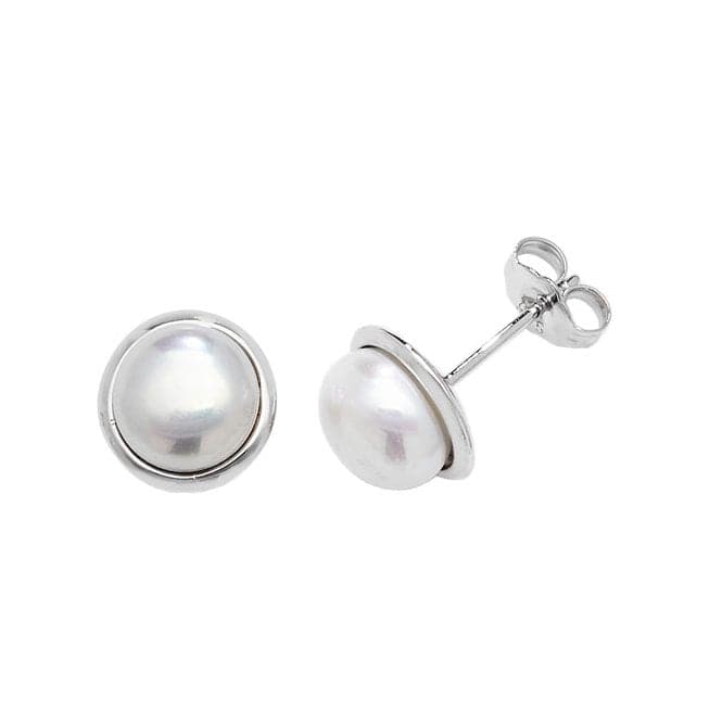 Silver Pearl rhodium Plated Stud Earrings G51176Acotis Silver JewelleryTH - G51176