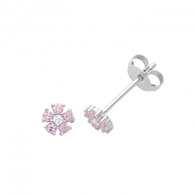 Silver Pink Zirconia Flower Stud Earrings G51312PAcotis Silver JewelleryTH - G51312P