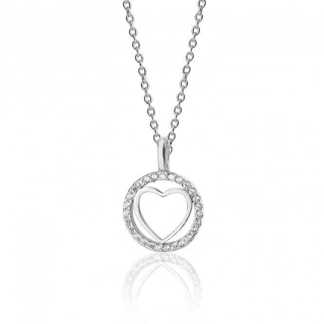 Silver Plain Heart Round Halo Style Cubic Zirconia Chain Pendant SPG0031CZSilver & CoSPG0031CZ