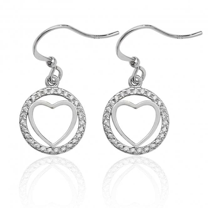 Silver Plain Heart Round Halo Style Cubic Zirconia Drop Earrings SEG0029CZSilver & CoSEG0029CZ