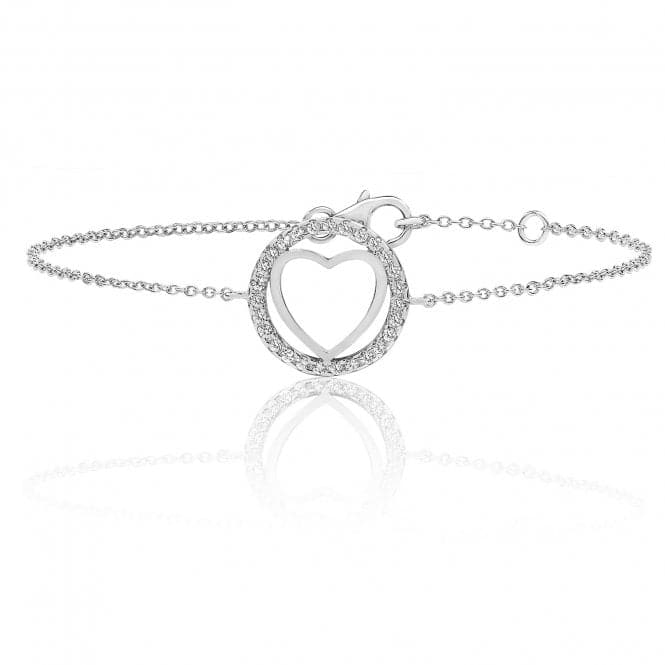 Silver Plain Heart Within Round Halo Cubic Zirconia Bracelet SBG0001CZSilver & CoSBG0001CZ