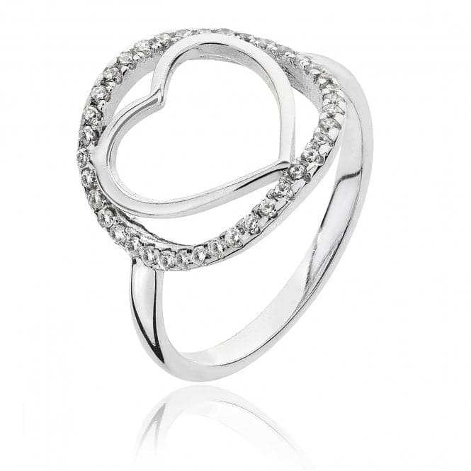 Silver Plain Heart Within Round Halo Style Cubic Zirconia Ring SRG0037CZSilver & CoSRG0037CZ/J