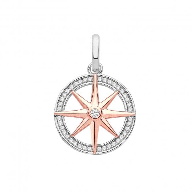 Silver rhodium And Rose Gold Plated Wind Rose Pendant G61114RAcotis Silver JewelleryTH - G61114R