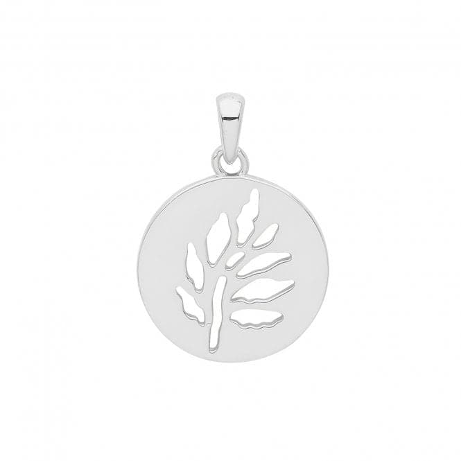 Silver rhodium Leaf Cut Out Disc Pendant G61066Acotis Silver JewelleryTH - G61066