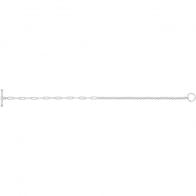 Silver rhodium Plated Bead And Paperclip Chain T - Bar Bracele G2706rhAcotis Silver JewelleryTH - G2706rh