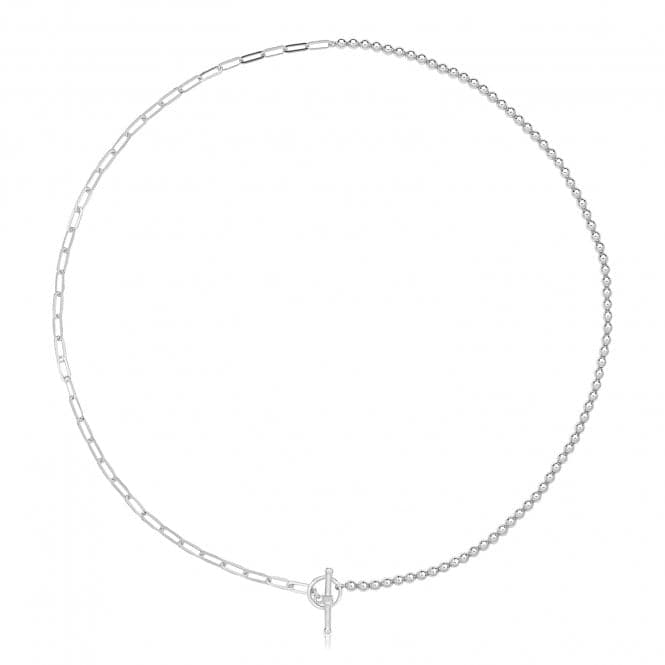 Silver rhodium Plated Bead And Paperclip Chain T - Bar Necklace G3408rhAcotis Silver JewelleryTH - G3408rh