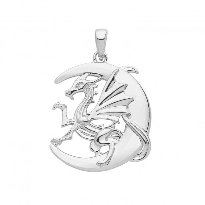 Silver rhodium Plated Dragon On Moon Pendant G61118Acotis Silver JewelleryTH - G61118