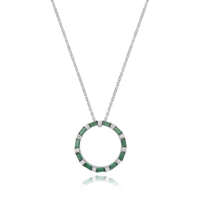 Silver rhodium Plated Emerald Zirconia Circle Necklace G3397EAcotis Silver JewelleryTH - G3397E