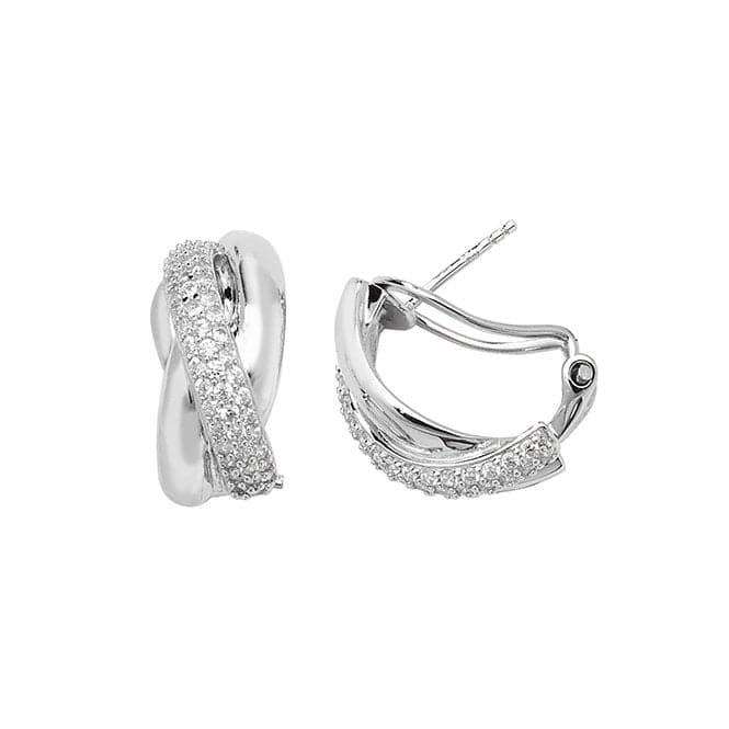 Silver rhodium Plated Omega Clip Zirconia Earrings G51153Acotis Silver JewelleryTH - G51153