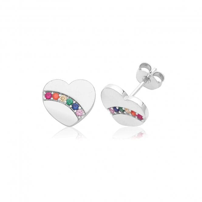 Silver rhodium Plated Rainbow Heart Studs G51353Acotis Silver JewelleryTH - G51353