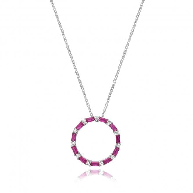 Silver rhodium Plated Ruby Zirconia Circle Necklace G3397RAcotis Silver JewelleryTH - G3397R