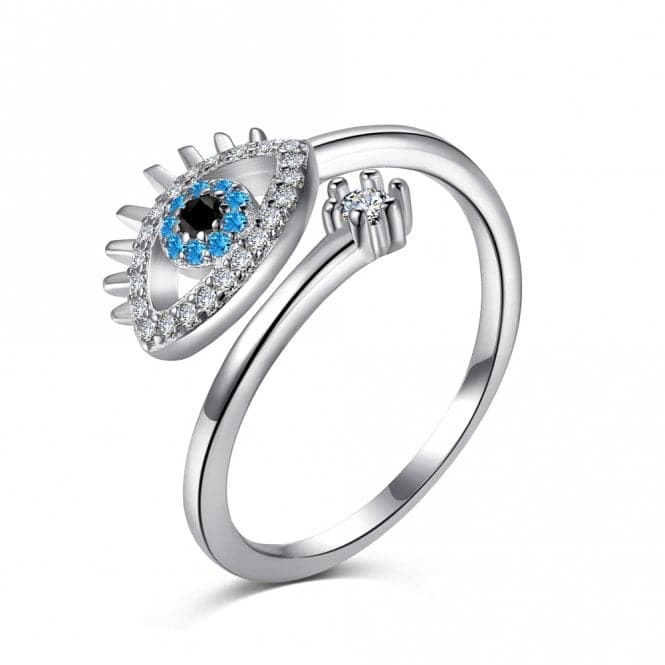 Silver Rhodium Plated Sparkling Zirconia Adjustable Blue Evil Eye Ring ERLR013Ellie Rose LondonERLR013