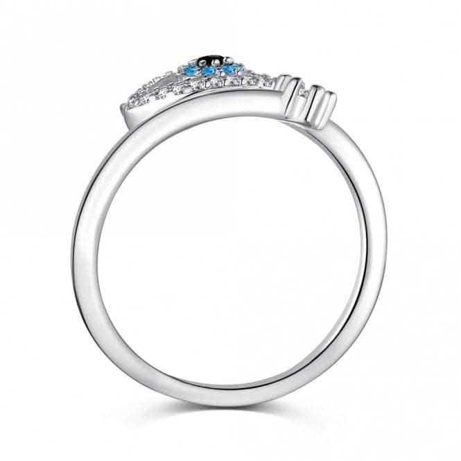 Silver Rhodium Plated Sparkling Zirconia Adjustable Blue Evil Eye Ring ERLR013Ellie Rose LondonERLR013