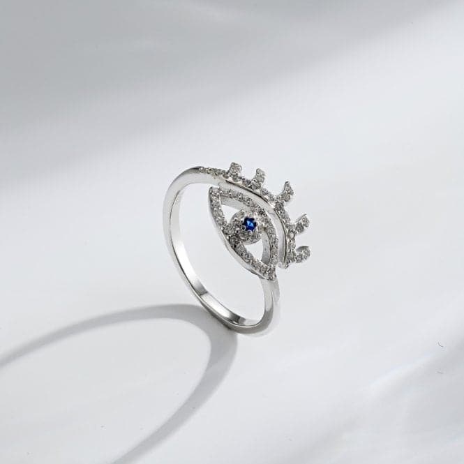 Silver Rhodium Plated Sparkling Zirconia Adjustable Evil Eye Ring ERLR014Ellie Rose LondonERLR014