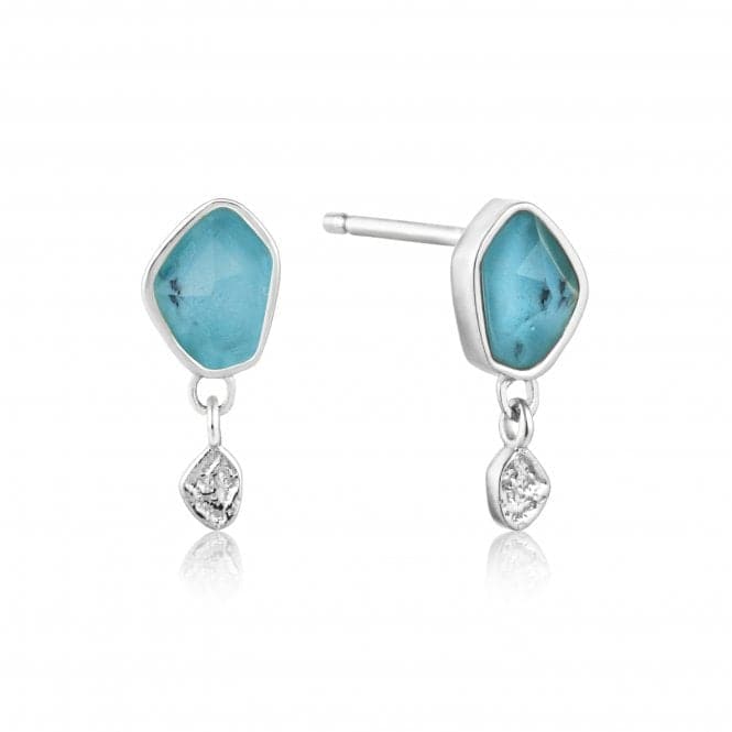 Silver Rhodium Plated Turquoise Drop Stud Earrings E014 - 01HAnia HaieE014 - 01H