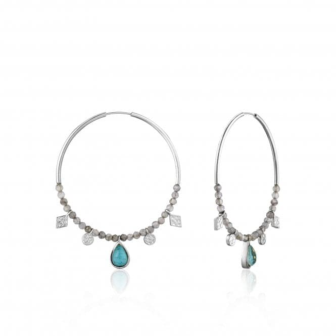 Silver Rhodium Plated Turquoise Labradorite Hoop Earrings E014 - 05HAnia HaieE014 - 05H
