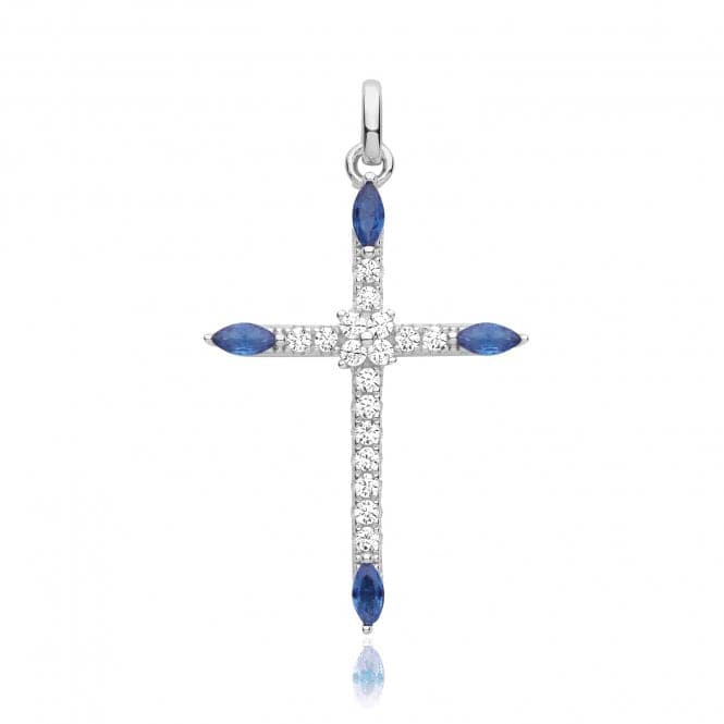 Silver rhodium Plated Zirconia Cross Pendant Blue G61130SAcotis Silver JewelleryTH - G61130S