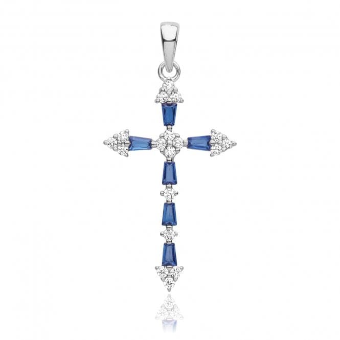 Silver rhodium Plated Zirconia Cross Pendant Blue G61131SAcotis Silver JewelleryTH - G61131S