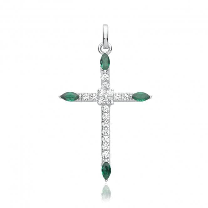 Silver rhodium Plated Zirconia Cross Pendant Green G61130EAcotis Silver JewelleryTH - G61130E