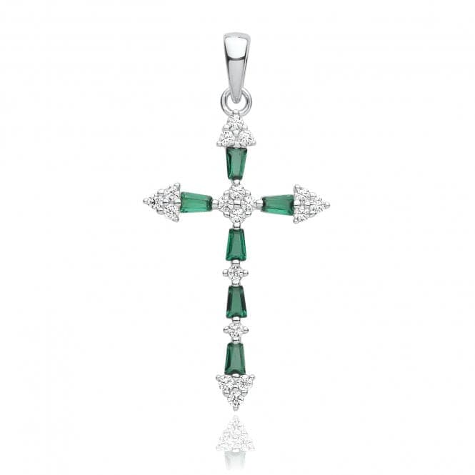 Silver rhodium Plated Zirconia Cross Pendant Green G61131EAcotis Silver JewelleryTH - G61131E