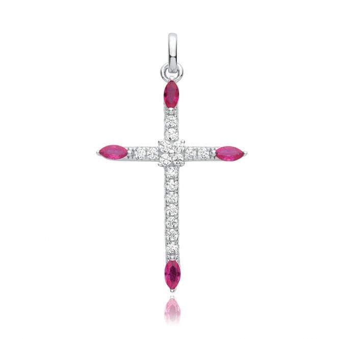 Silver rhodium Plated Zirconia Cross Pendant Red G61130RAcotis Silver JewelleryTH - G61130R