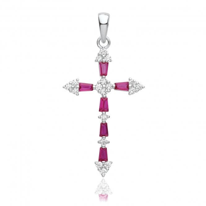 Silver rhodium Plated Zirconia Cross Pendant Red G61131RAcotis Silver JewelleryTH - G61131R