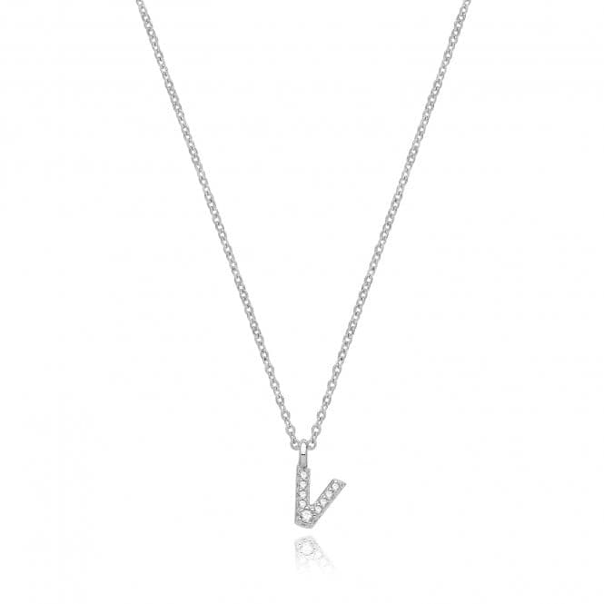 Silver rhodium Plated Zirconia Initial Necklace G3395/VAcotis Silver JewelleryTH - G3395/V