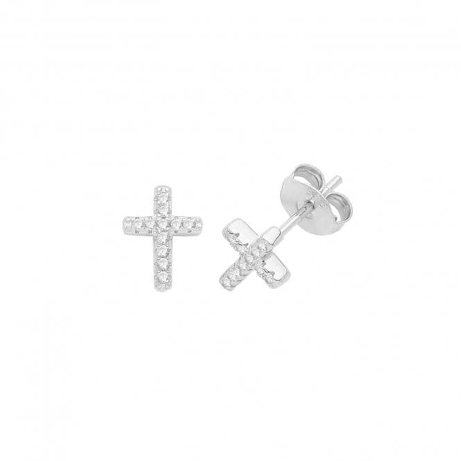 Silver rhodium Zirconia Set Cross Studs G51270Acotis Silver JewelleryTH - G51270