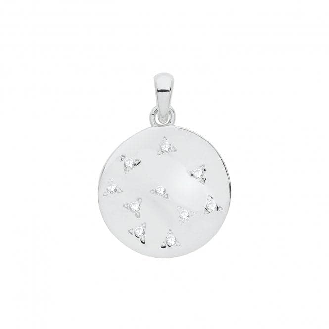 Silver rhodium Zirconia Set Disc Pendant G61065Acotis Silver JewelleryTH - G61065