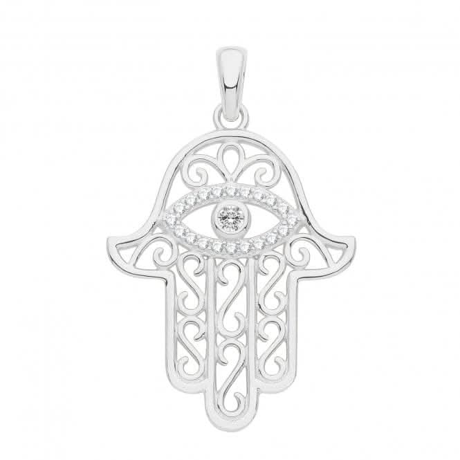 Pendant Set Rhodium Zirconia Hamsa G61084