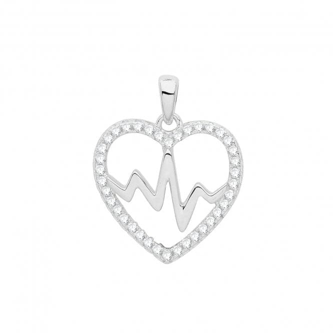 Silver rhodium Zirconia Set Heart Beat Pendant G61061Acotis Silver JewelleryTH - G61061