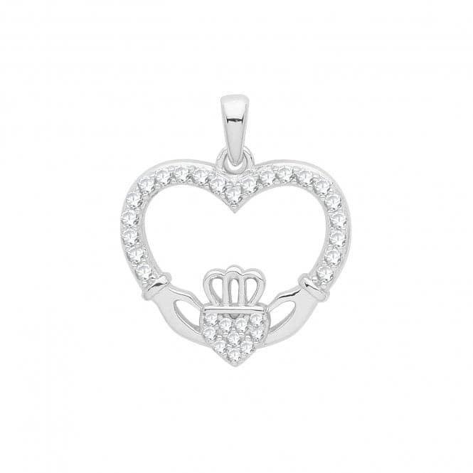 Silver rhodium Zirconia Set Heart Cladgh Pendant G61059Acotis Silver JewelleryTH - G61059