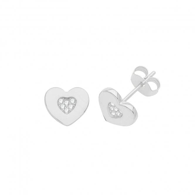 Silver rhodium Zirconia Set Heart Studs G51260Acotis Silver JewelleryTH - G51260