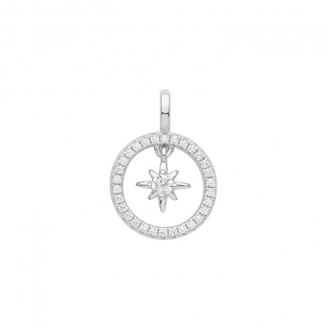 Silver rhodium Zirconia Set Star In Cercle Pendant G61091Acotis Silver JewelleryTH - G61091