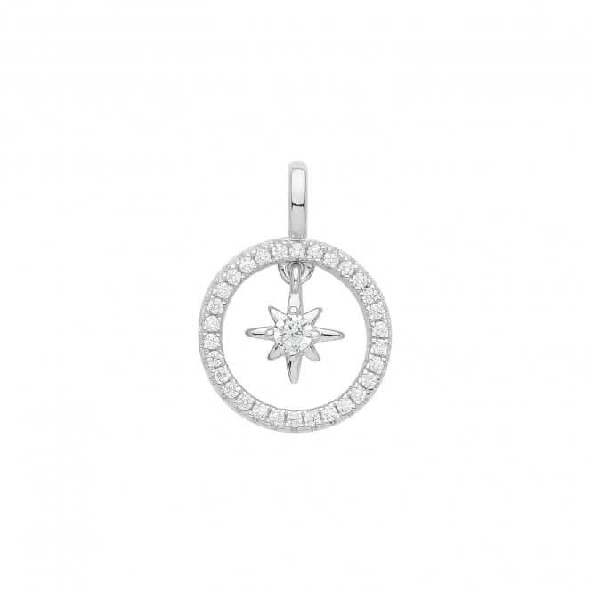 Pendant Set Rhodium Zirconia Star Cercle G61091