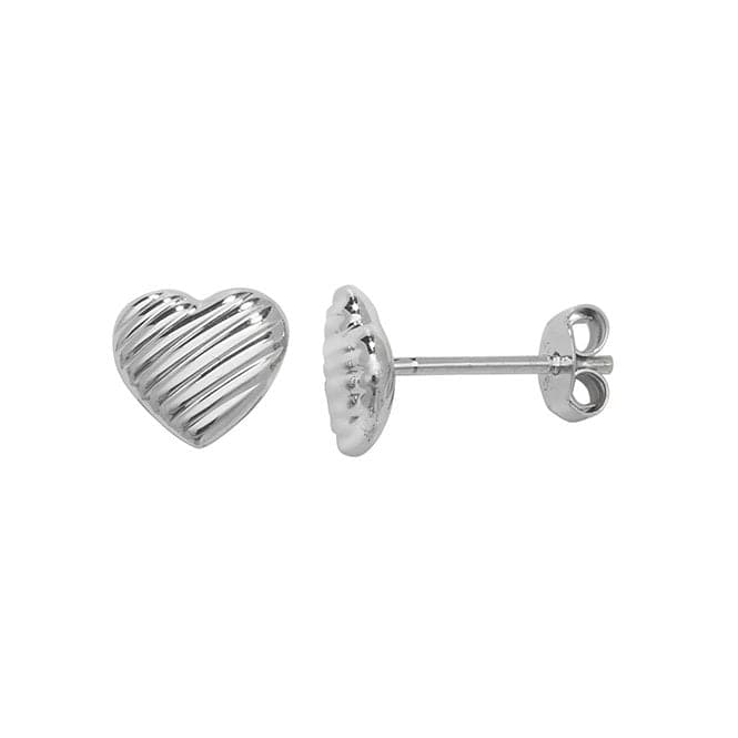 Silver Ribbed Heart Stud Earrings G51104Acotis Silver JewelleryTH - G51104