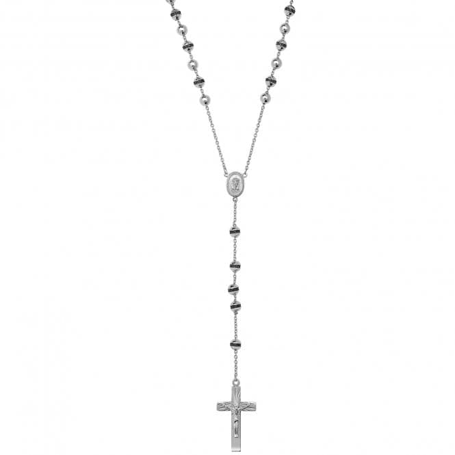 Silver Rosary Bead Black Zirconia Necklace G3057BKAcotis Silver JewelleryTH - G3057BK