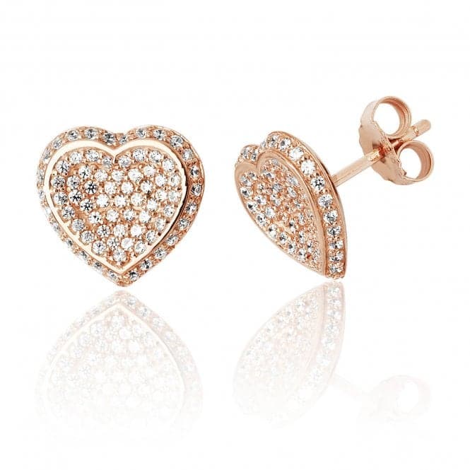 Silver Rose Gold Plated Heart Pave Set Cubic Zirconia Stud Earrings SEG0062RSilver & CoSEG0062R