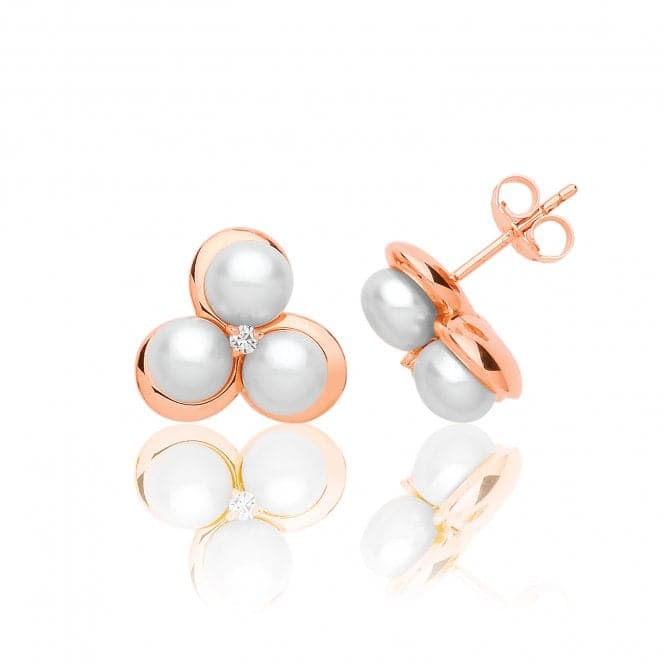 Silver Rose Gold Plated Pearl Cubic Zirconia Earrings SEG0092RSilver & CoSEG0092R