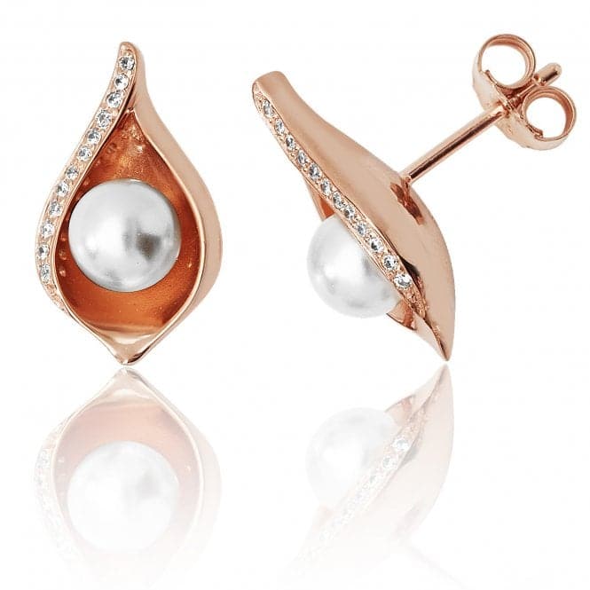 Silver Rose Gold Plated Shell Design Pearl Cubic Zirconia Stud Earrings SEG0061RSilver & CoSEG0061R